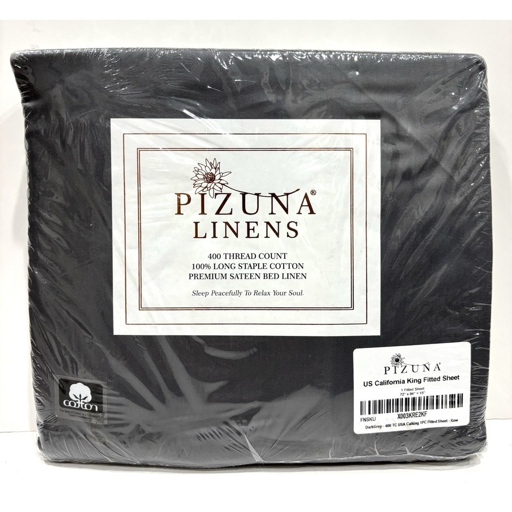 Pizuna California King Fitted Sheet Dark Gray 400TC Cotton 15" Deep New
